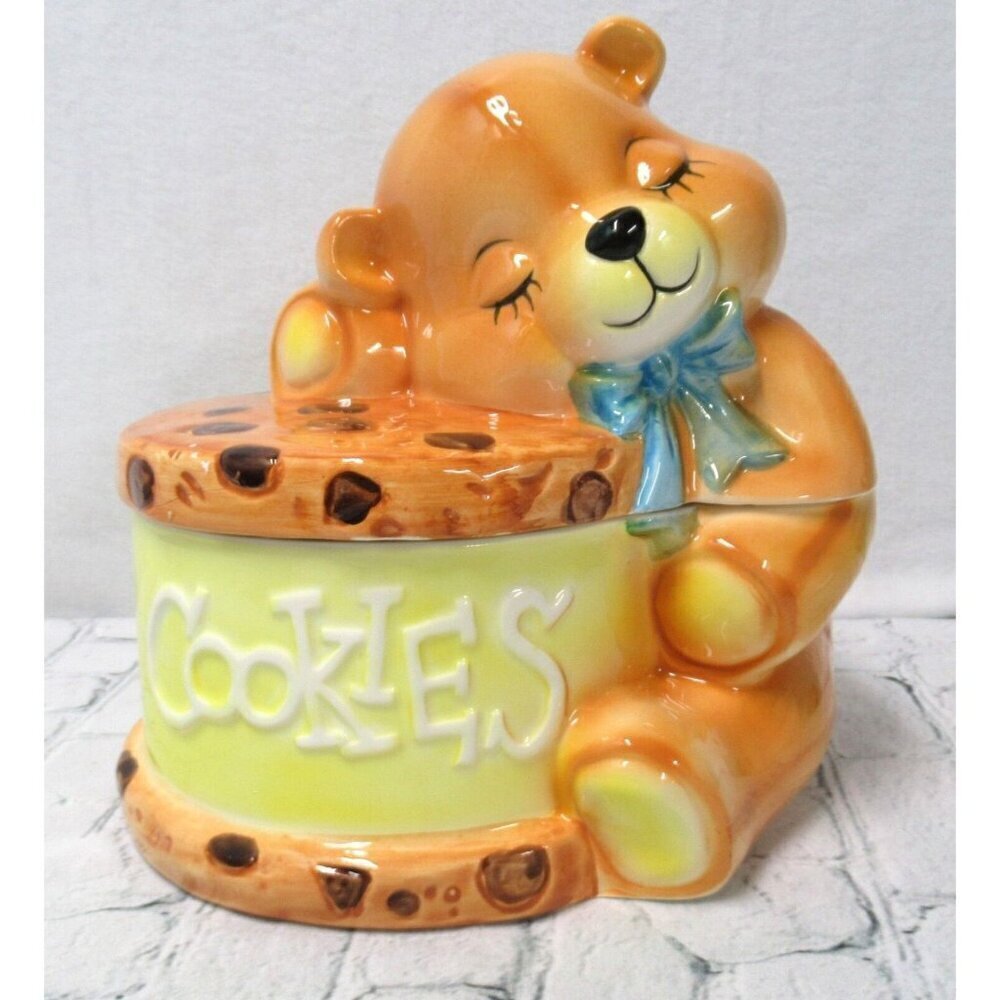 Vintage Melody Musical Teddy Bear Cookie Jar plays 'You Light Up My Life' TESTED